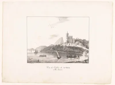 Zicht op een baai met de Gloria-kerk in Rio de Janeiro