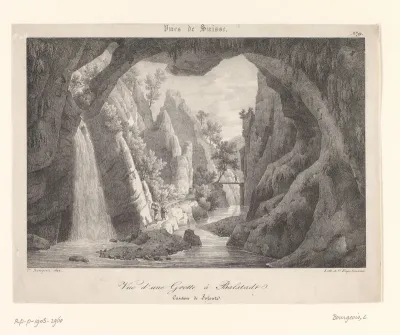 Zicht op een grot met waterval bij Balsthal