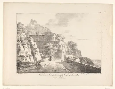 Zicht op een klooster aan de kust bij Salerno