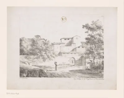 Zicht op een ommuurde Italiaanse stad vanaf een toegangsweg