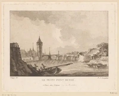 Zicht op een vervallen brug nabij een stad