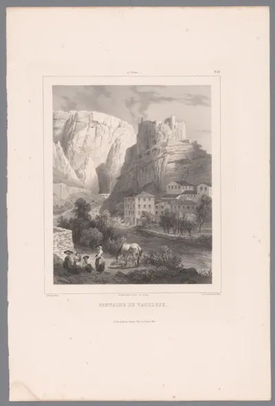 Zicht op Fontaine-de-Vaucluse en de bron van de Vaucluse