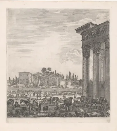 Zicht op het Forum Romanum vanaf de Tempel van Antoninus en Faustina