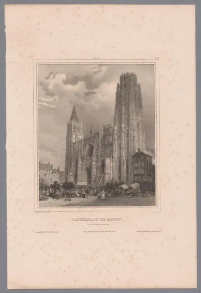 Zicht op het hoofdportaal van de Onze-Lieve-Vrouwekathedraal te Rouen