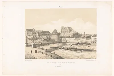 Zicht op het kasteel en de Pont de la Rotonde over de Loire in Nantes