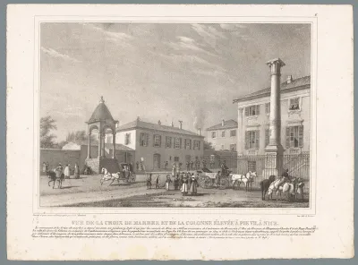 Zicht op het marmeren kruis en de zuil van paus Pius VII in Nice