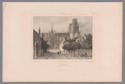 Zicht op het noordelijke portaal van de kathedraal Sainte-Croix te Orléans