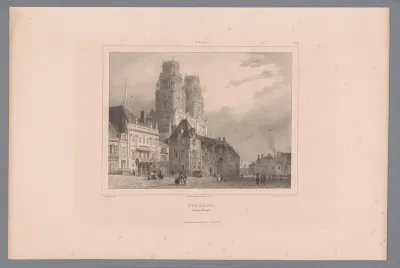 Zicht op het Place de l'Étape en de kathedraal Sainte-Croix te Orléans