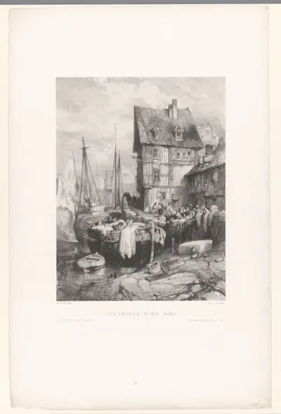 Zicht op schepen aan de kade in een havenplaats