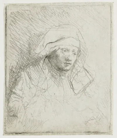 Zieke vrouw met een grote witte hoofddoek