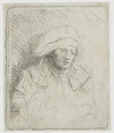 Zieke vrouw met een witte hoofddoek (Saskia)