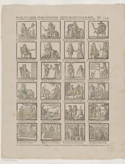 Ziet hier, tot uw vermaak, wat men u komt vertoonen, / In 't doolhoof te Amsterdam, en zo gy 't by wilt woonen, / ô kindren! daar gy zit te kyken met gemak, / Steek deeze prent daar toe vooräf dan in uw zak