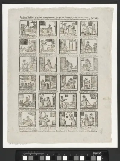 Ziet Jan de Wasscher, of Jan Hen, altoos mispreezen, / Daar hy Griet Helleveeg de haan van 't huis laat weezen. / Ziet van hun trouwen af, al hun verkeerd bedryf. / Geen vryer volg'dien man, geen vryster volg' dat wyf