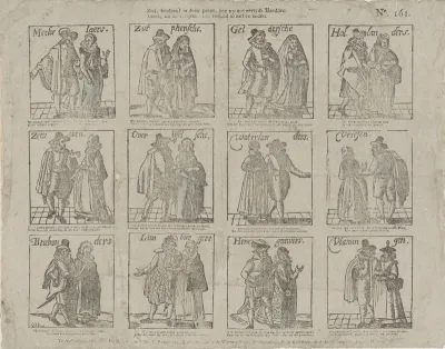 Ziet, kindren! in deez' prent, hoe wy ons eertyds kleedden: / Leert, uit de versjens, ons verschil in aart en zeden