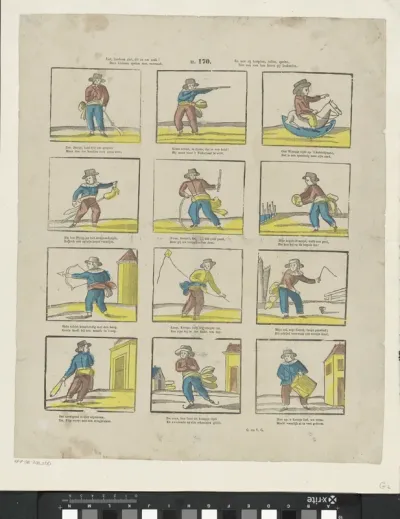 Ziet, kindren ziet, dit is uw zaak! / Deez kleinen spelen met vermaak, / En hoe zij hoepelen, tollen, spelen, / Niet een van hen hoort gij krakeelen
