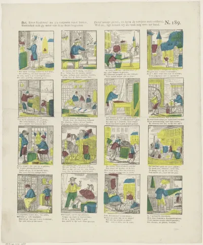 Ziet, lieve kinderen! als g'u verpoost van 't leeren, / Voorzeker zult gy meer van deze soort begeeren / Deez' mooije prent, en leest de versjens met verstand, / Wel nu, ligt nemen wy die taak nog eens ter hand