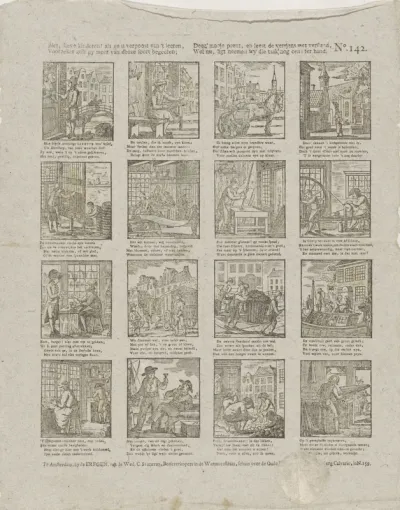 Ziet, lieve kinderen! als g'u verpoost van 't leeren, / Voorzeker zult gy meer van deze soort begeeren / Deez' mooije prent, en leest de versjens met verstand, / Wel nu, ligt nemen wy die taak nog eens ter hand