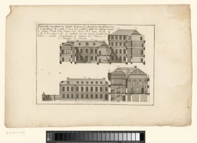 Zijaanzicht en doorsnede van een residentie
