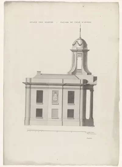 Zijaanzicht van de westkant van de rechtbank te Westzaan