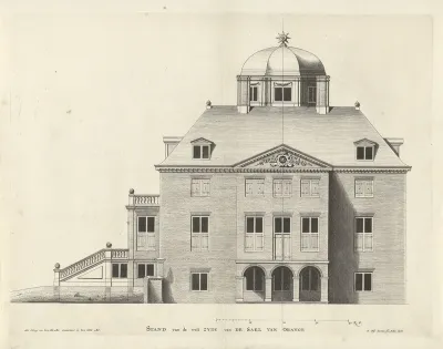 Zijaanzicht van de westzijde van Paleis Huis ten Bosch
