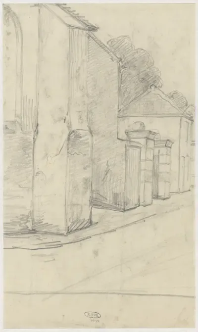 Zijaanzicht van een kerk met een poort