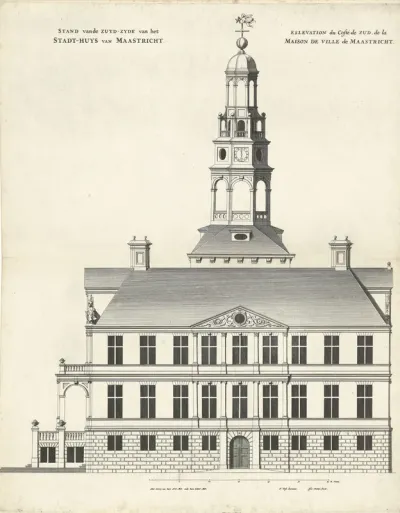 Zijaanzicht van het stadhuis van Maastricht