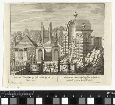 Zijkant van de grot bij de visvijver in de tuin van Kasteel Rosendael