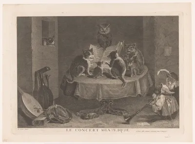 Zingende katten gedirigeerd door een uil