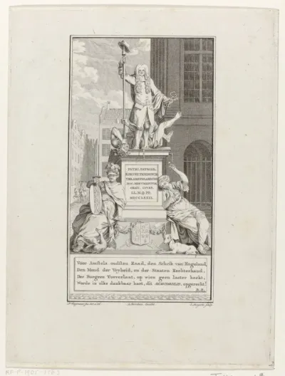 Zinnebeeldige erezuil met standbeeld voor de Amsterdamse burgemeester E. de Vrij Temminck