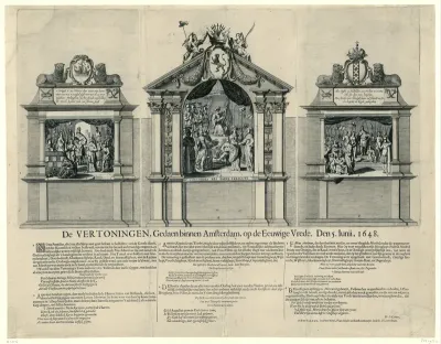 Zinnebeeldige vertoningen die op de Dam zijn opgevoerd ter ere van de Vrede van Munster, 1648