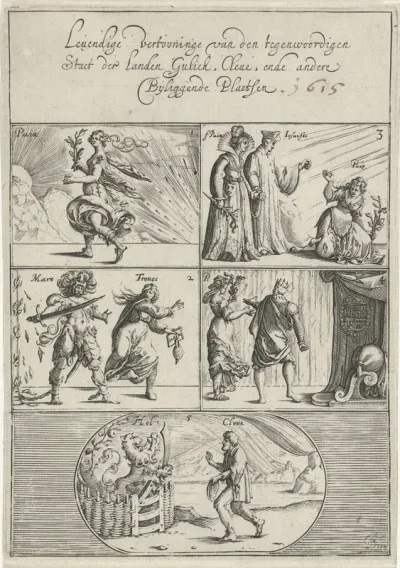 Zinneprent tegen het Bestand en op den Gulikse oorlog, 1615