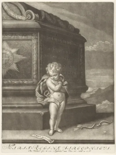 Zinneprent ter nagedachtenis aan Maria Stuart, 1695