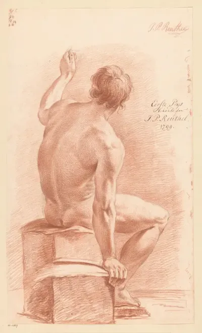 Zittend mannelijk naakt, op de rug gezien (1e prijs 1799)