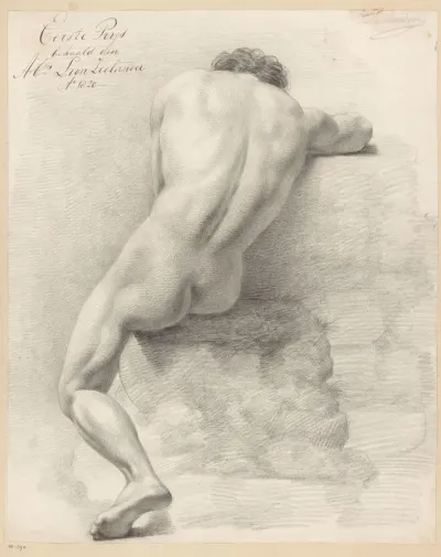 Zittend mannelijk naakt, op de rug gezien (1e prijs 1820)