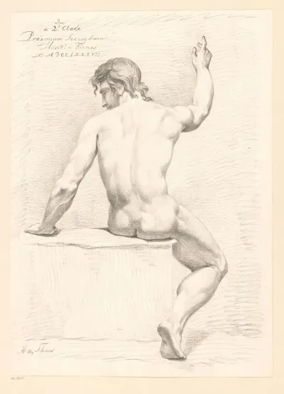 Zittend mannelijk naakt, op de rug gezien (2e prijs 1787)