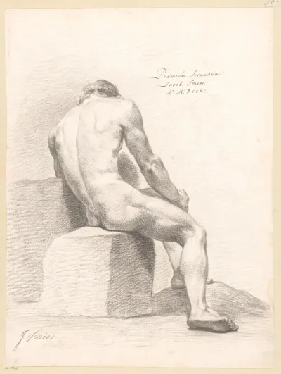 Zittend mannelijk naakt, op de rug gezien (2e prijs 1790)
