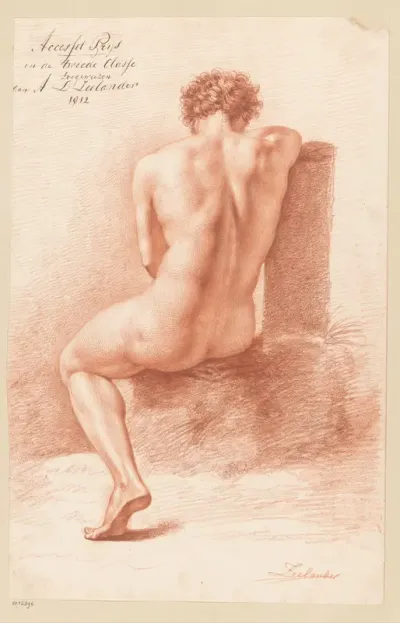 Zittend mannelijk naakt, op de rug gezien (2e prijs 1812)