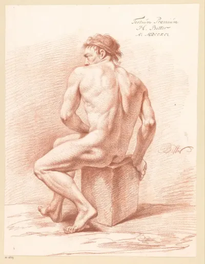 Zittend mannelijk naakt, op de rug gezien (3e prijs 1791)