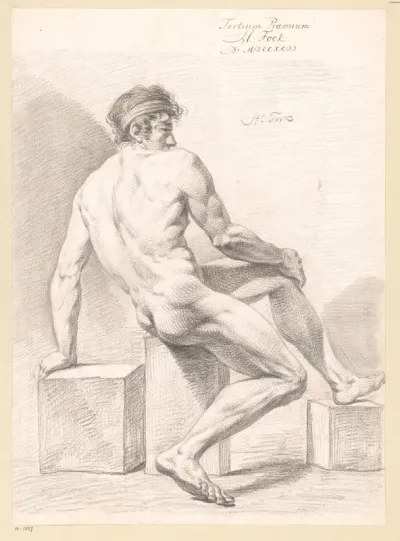 Zittend mannelijk naakt, op de rug gezien (3e prijs 1792)
