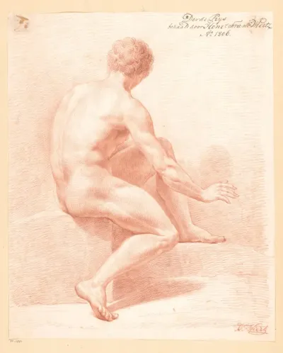 Zittend mannelijk naakt, op de rug gezien (3e prijs 1806)
