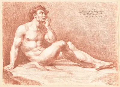 Zittend mannelijk naakt, van opzij gezien (1e prijs 1788)
