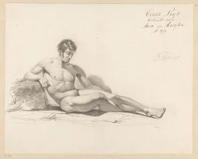 Zittend mannelijk naakt, van opzij gezien (1e prijs 1819)