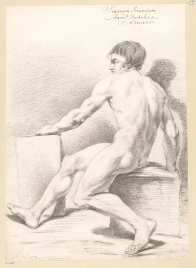 Zittend mannelijk naakt, van opzij gezien (2e prijs 1792)