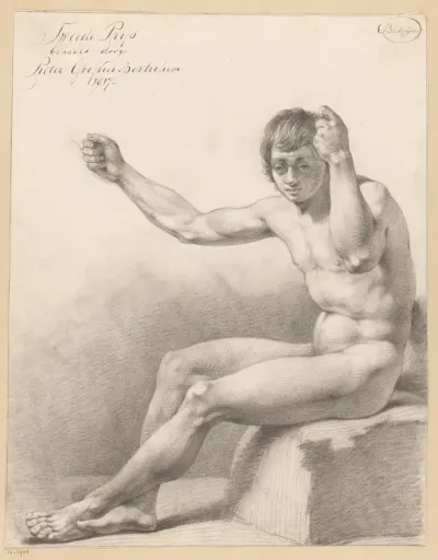 Zittend mannelijk naakt, van opzij gezien (2e prijs 1817)