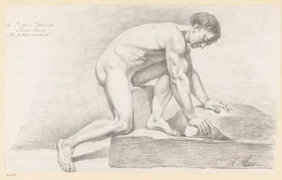 Zittend mannelijk naakt, van opzij gezien (3e prijs 1789)