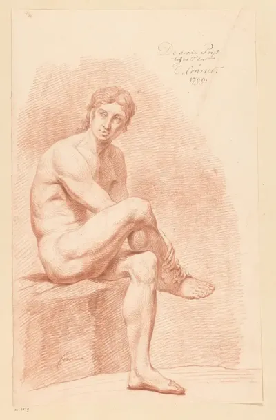 Zittend mannelijk naakt, van opzij gezien (3e prijs 1799)
