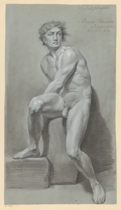 Zittend mannelijk naakt, van voren gezien (1e prijs 1791)