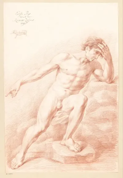 Zittend mannelijk naakt, van voren gezien (1e prijs 1797)