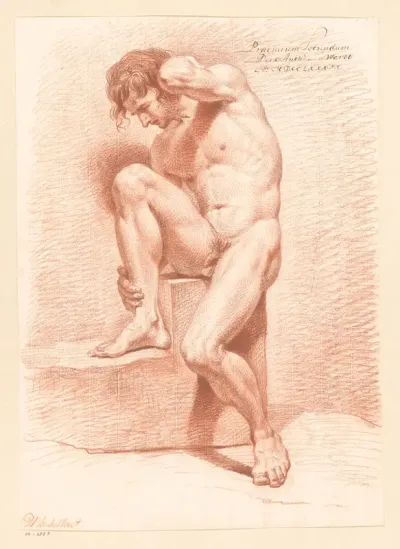 Zittend mannelijk naakt, van voren gezien (2e prijs 1789)