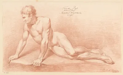 Zittend mannelijk naakt, van voren gezien (2e prijs 1798)